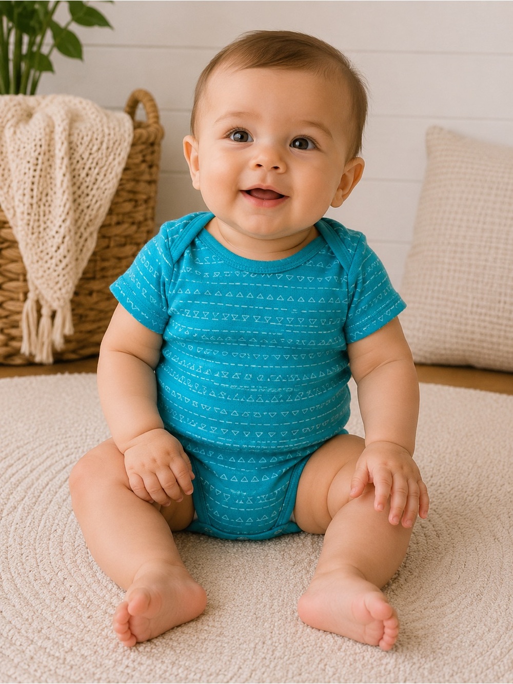 Turquoise Short-Sleeve Baby One-Piece Bodysuit 3-6m